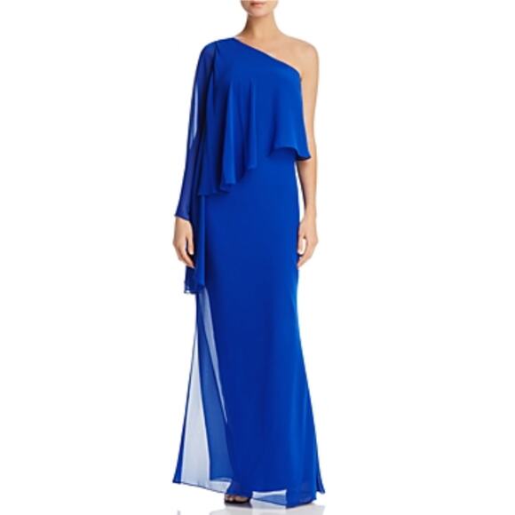 Colorful One Shoulder Chiffon Long Evening Gown Blue Size 2 Laundry Formal Dress - Picture 11 of 13
